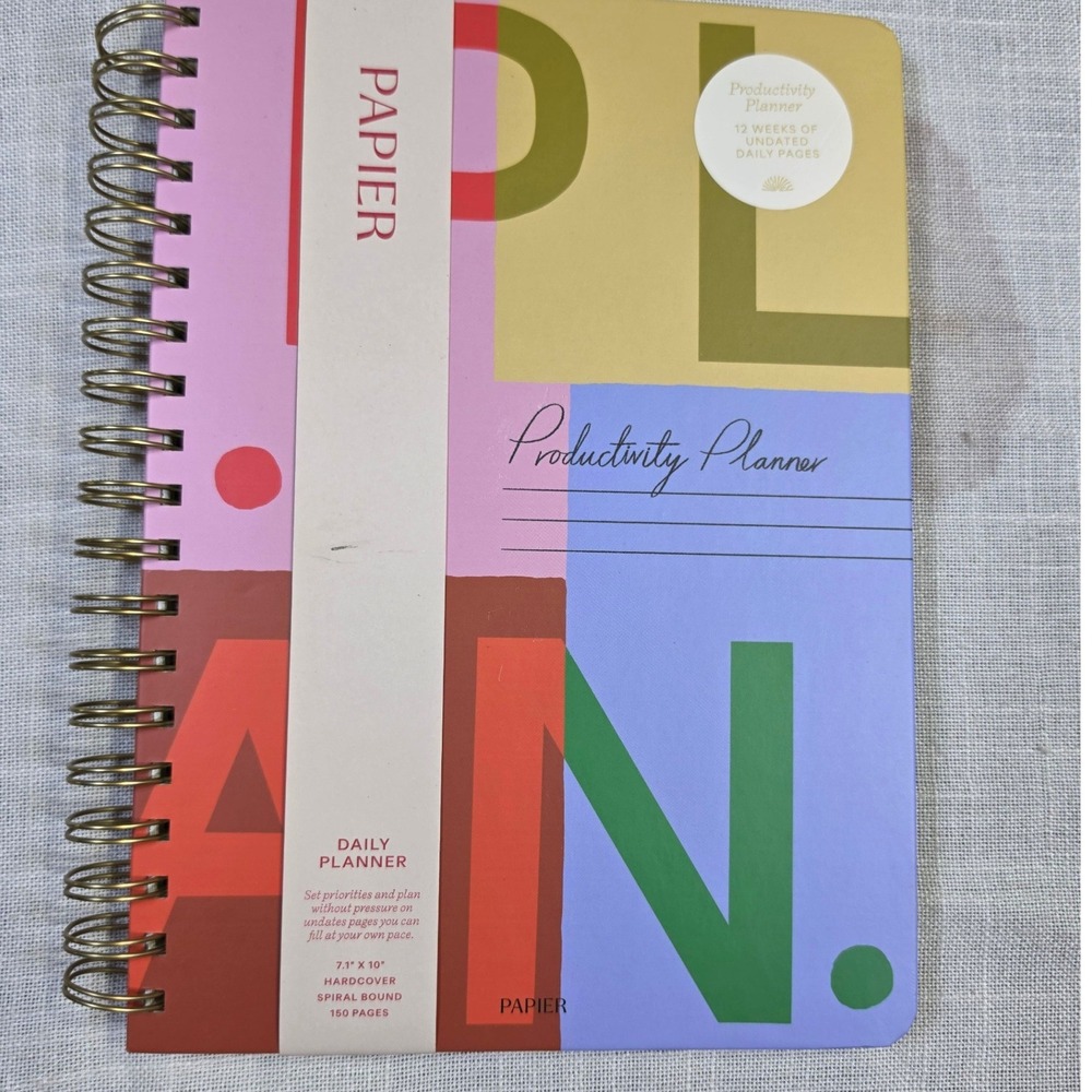 Papier Daily Productivity Planner Undated Hardcover Spiral Journal 7.1x10 Multi